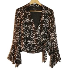 Silk wrap tie waist blouse black size small